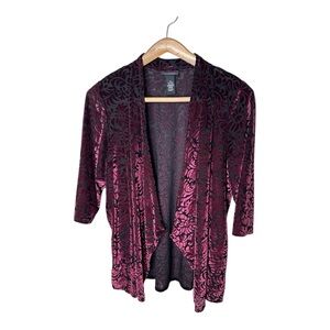 Catherines Velvet Burnout Cardigan Size 14W 16W Black Purple Whimsygoth Floral